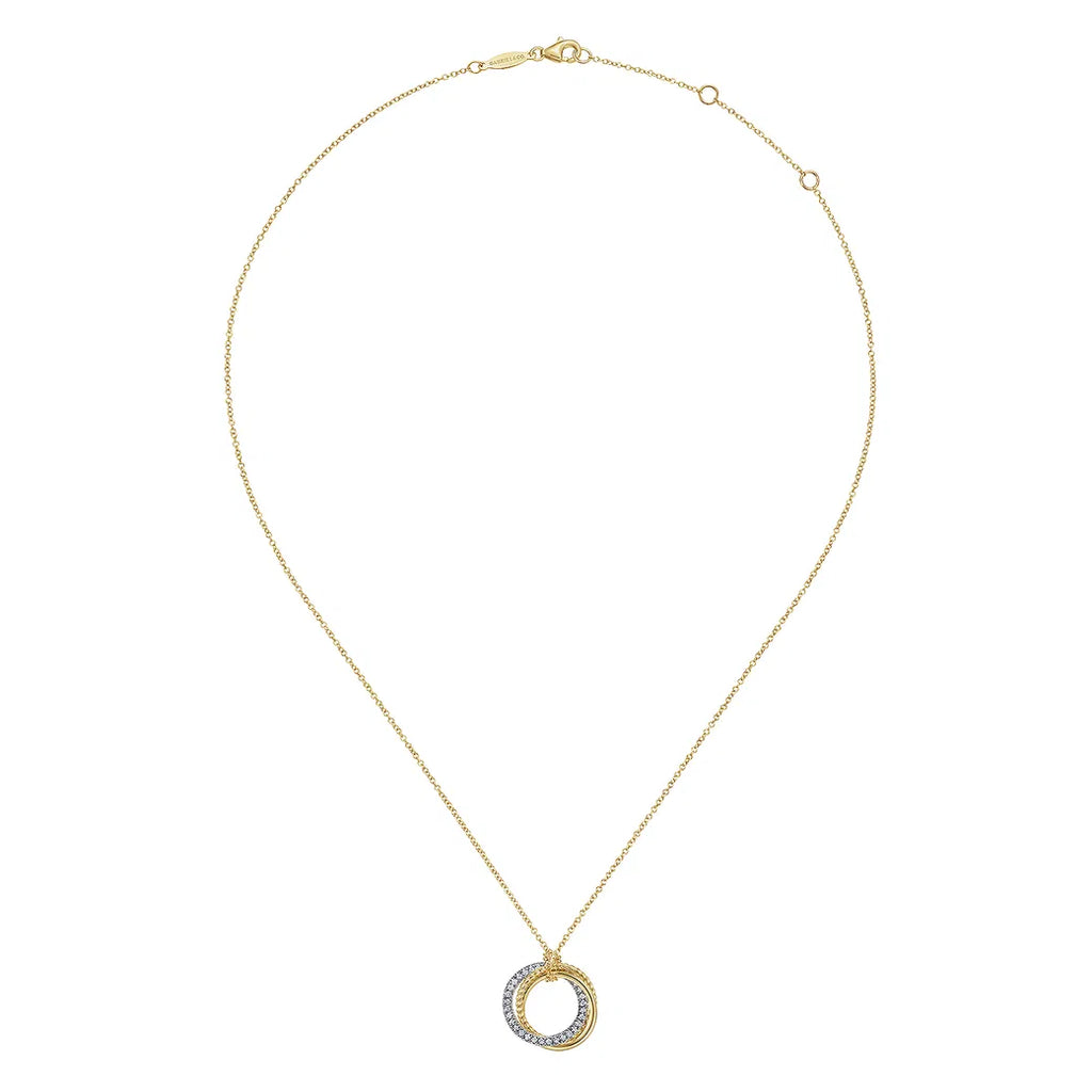 Gabriel & Co 4K Yellow-White Gold Interlocking Circles Pendant Necklace with Diamond Pavé