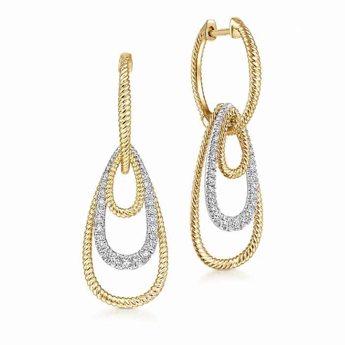 Gabriel & Co 14K Yellow-White Gold Diamond Huggies With Graduating Teardrops