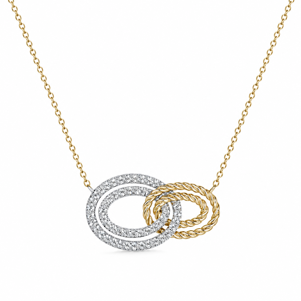 Gabriel & Co 14K Yellow-White Gold Interlocking Oval Link Diamond Pendant Necklace
