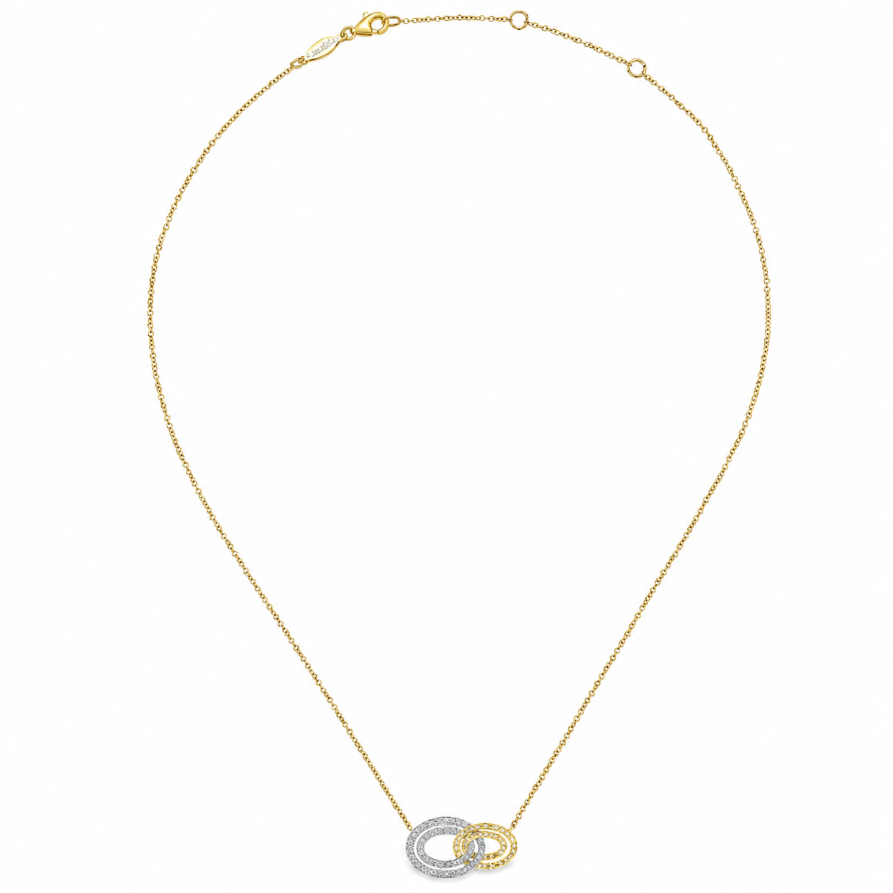 Gabriel & Co 14K Yellow-White Gold Interlocking Oval Link Diamond Pendant Necklace