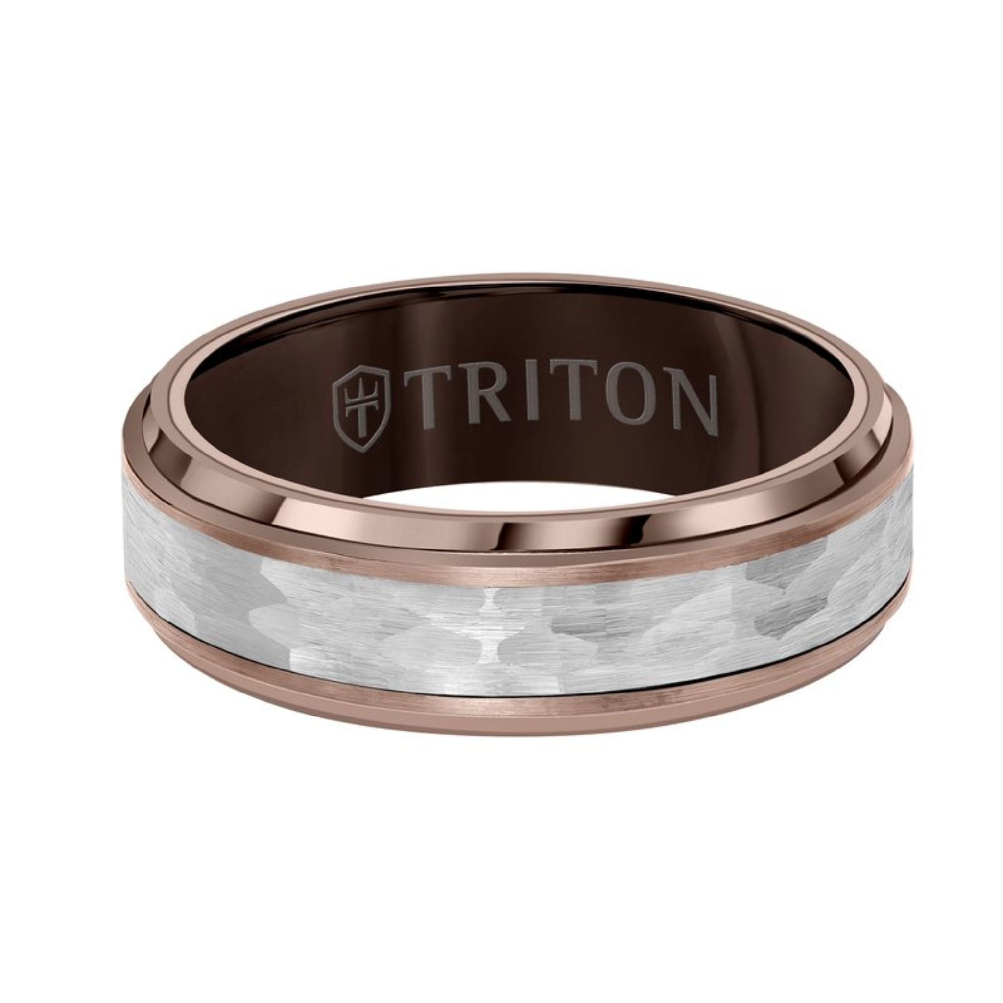 7MM Espresso Tungsten Carbide Ring - Hammered Center and Step Edge