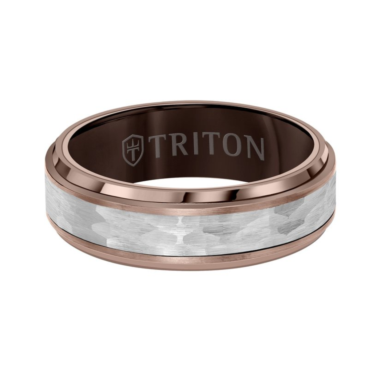 7MM Espresso Tungsten Carbide Ring - Hammered Center and Step Edge