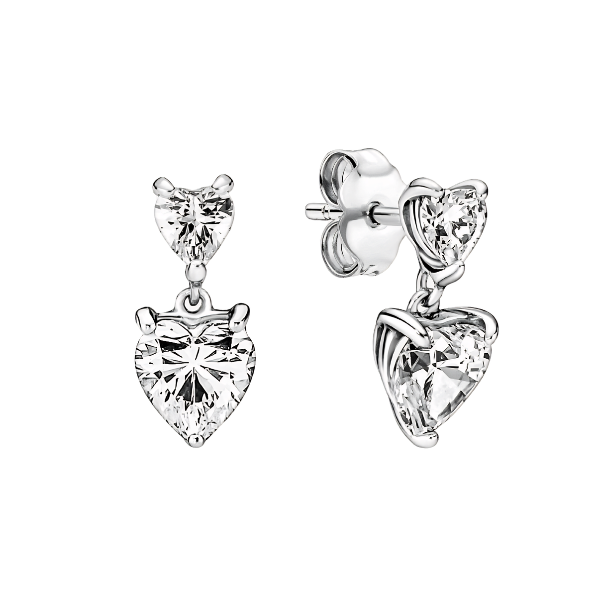 Pandora Double Heart Sparkling Stud Earrings