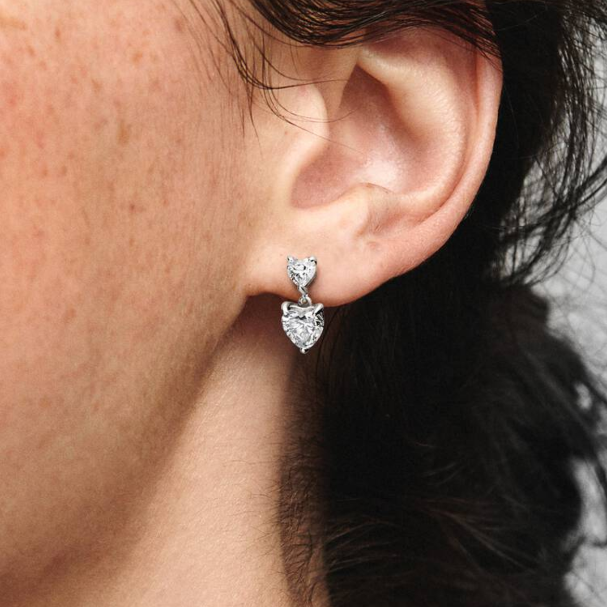 Pandora Double Heart Sparkling Stud Earrings