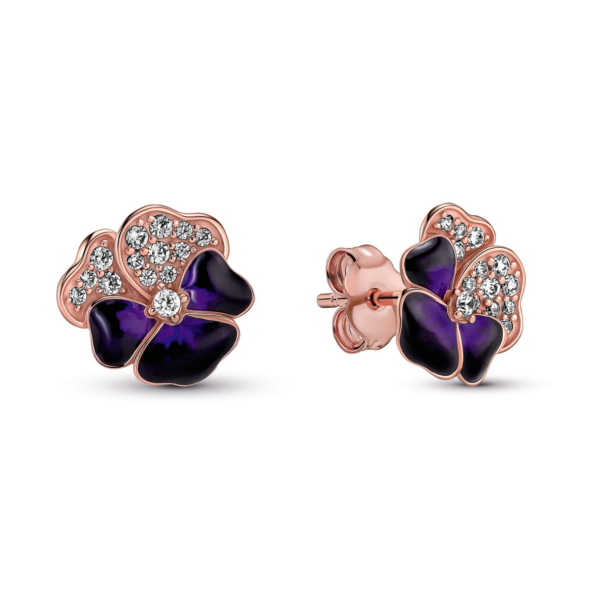 Pandora Deep Purple Pansy Flower Stud Earrings
