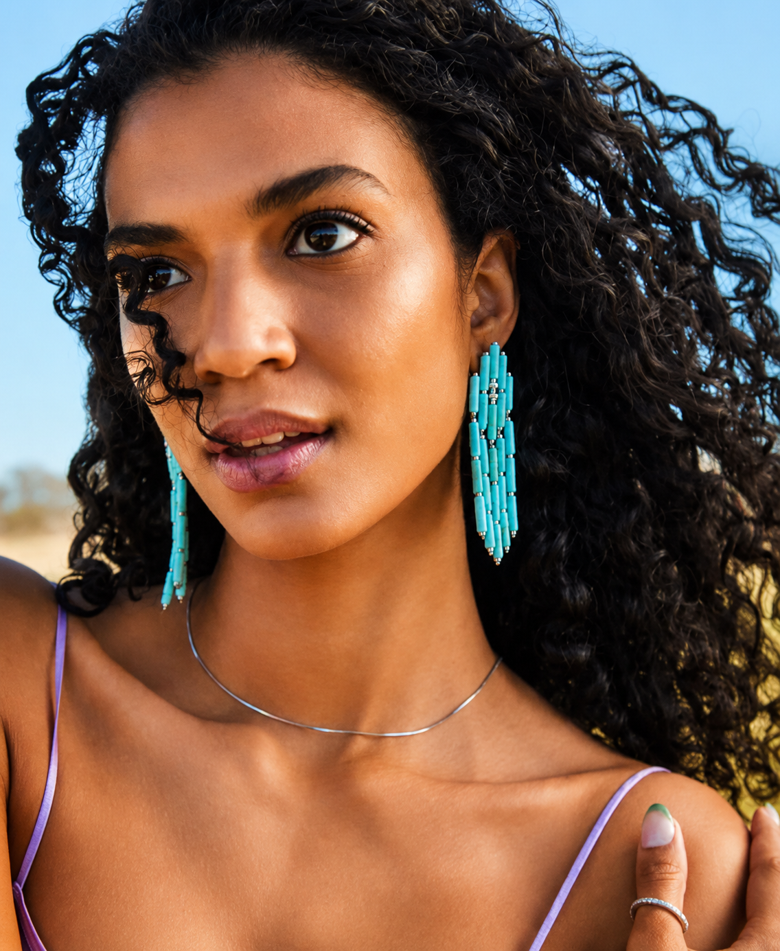 Kendra Scott Ember Silver Statement Earrings in Variegated Turquoise Magnesite
