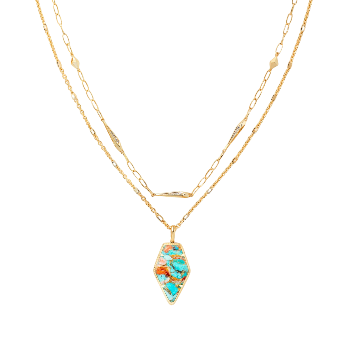 Kendra Scott Framed Tessa Convertible Gold Multi Strand Necklace in Bronze Veined Turquoise Magnesite Red Oyster