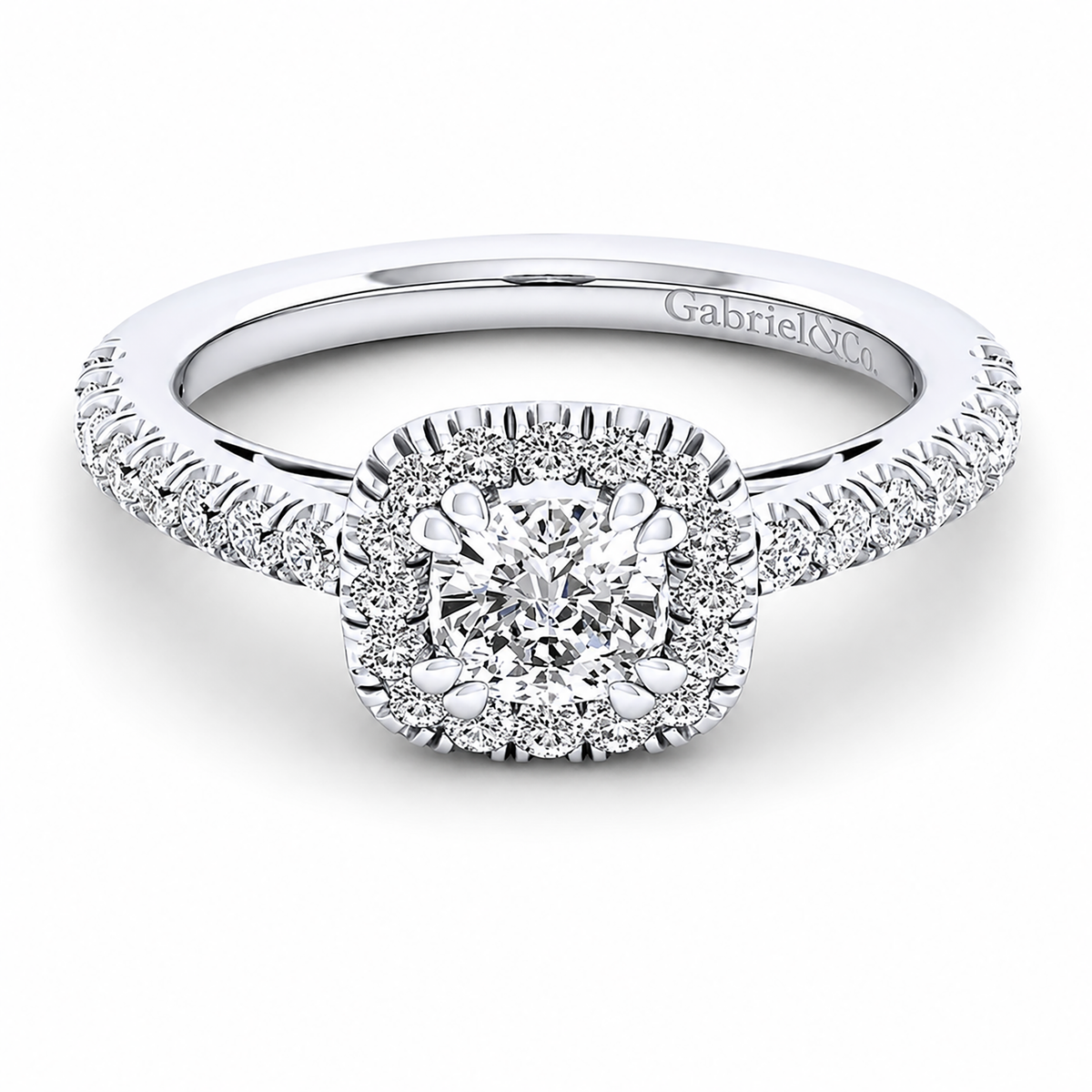 14k White Gold Cushion Cut Halo