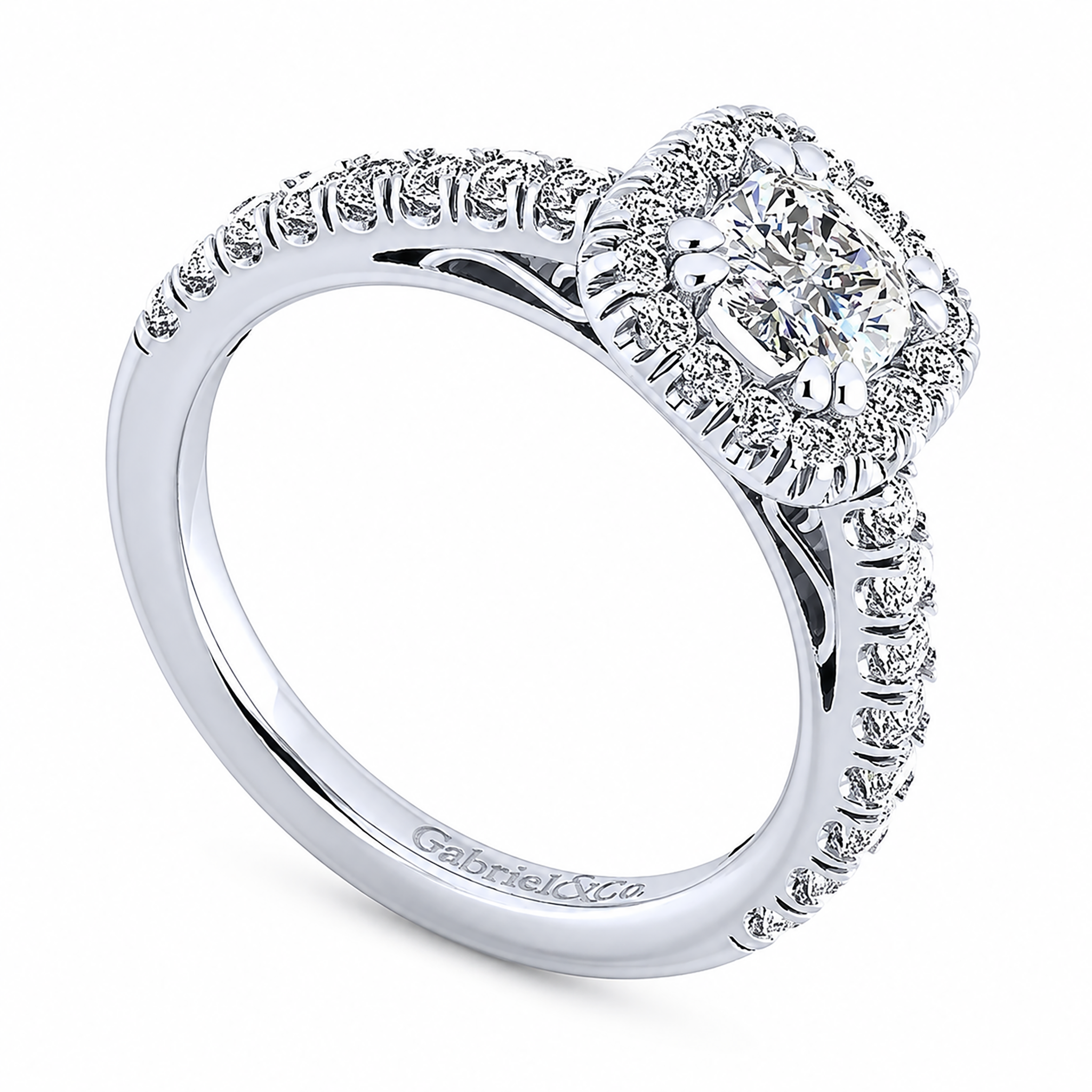 14k White Gold Cushion Cut Halo