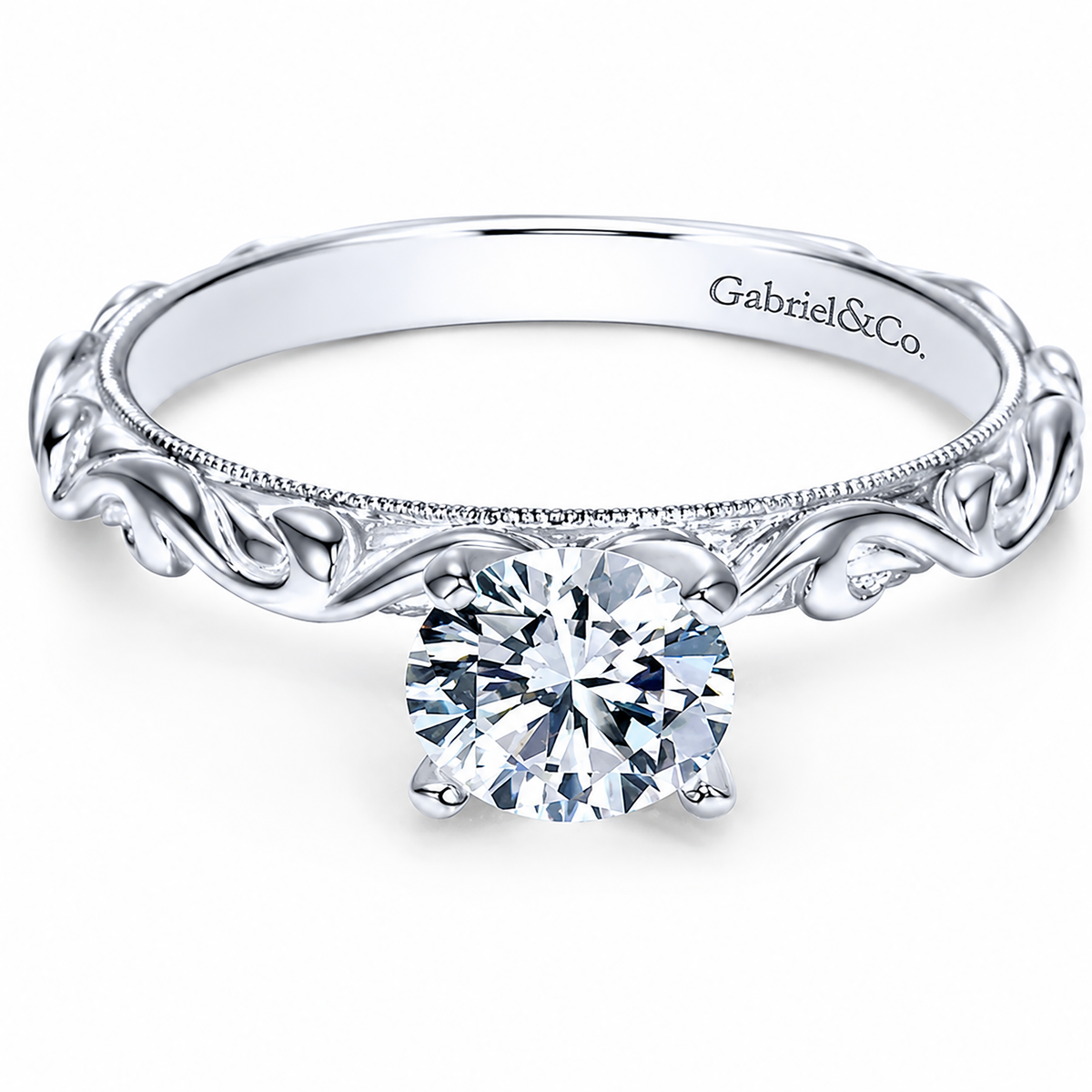 14k White Gold Round Straight