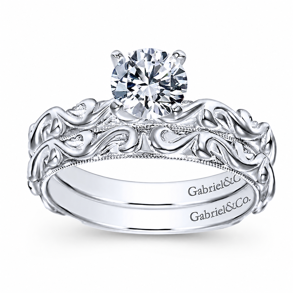 14k White Gold Round Straight