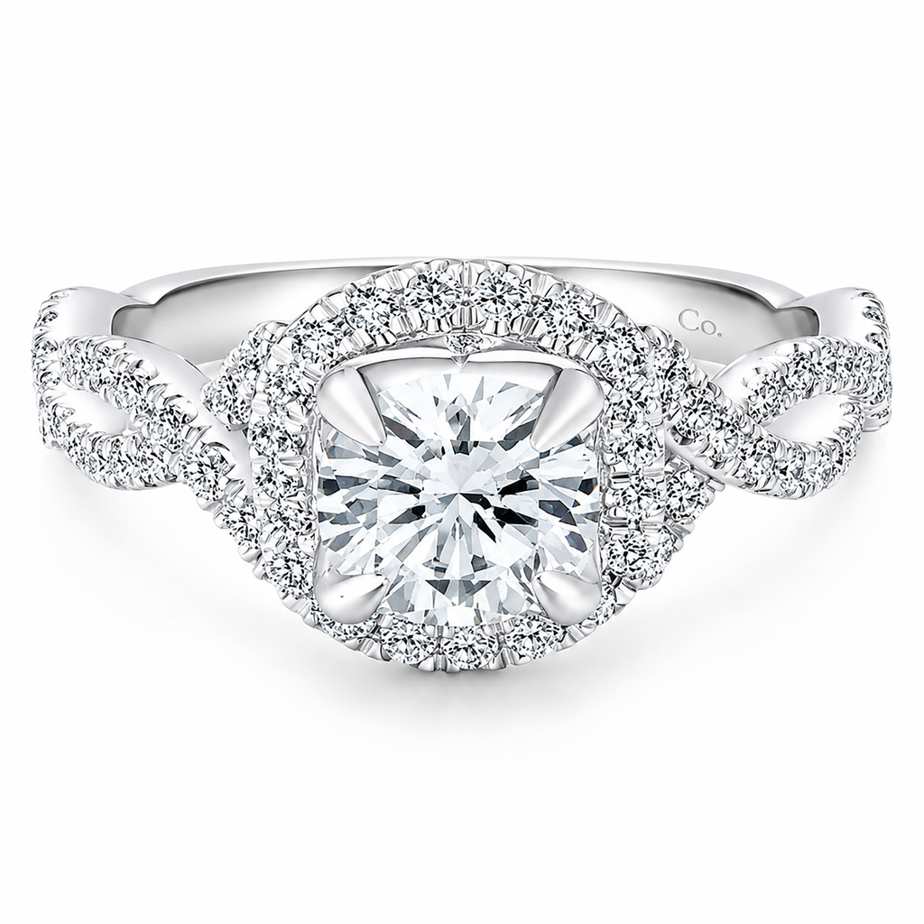 14k White Gold Round Halo