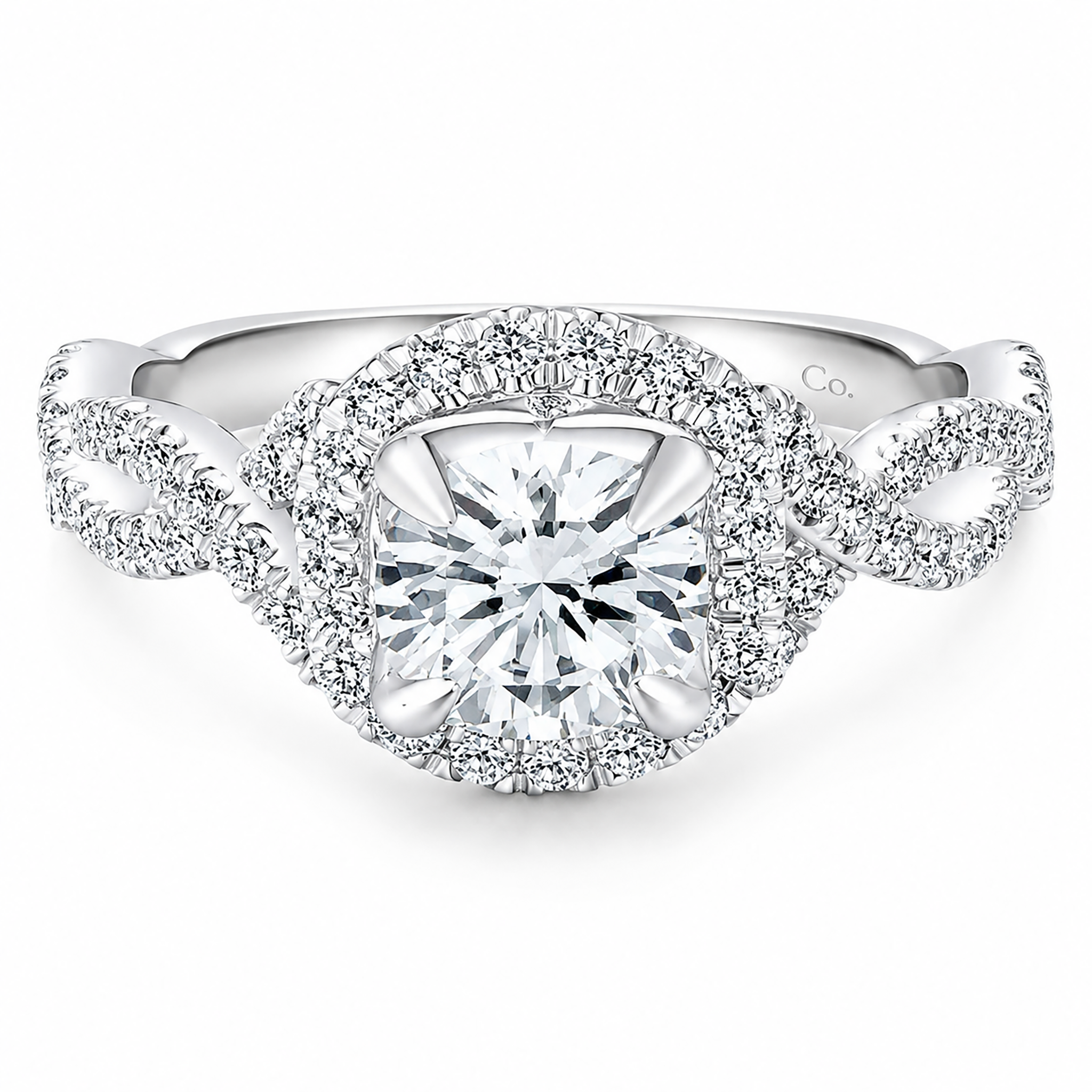 14k White Gold Round Halo