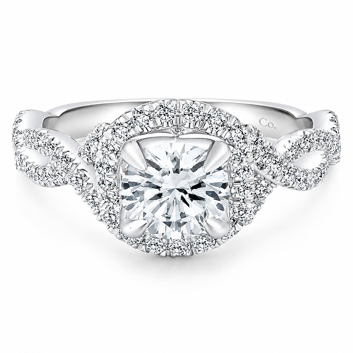 14k White Gold Round Halo