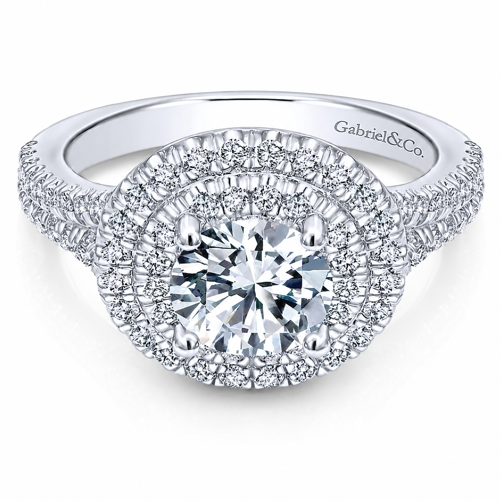 14k White Gold Round Double Halo