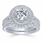 14k White Gold Round Double Halo