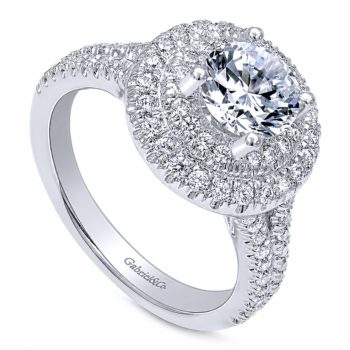14k White Gold Round Double Halo