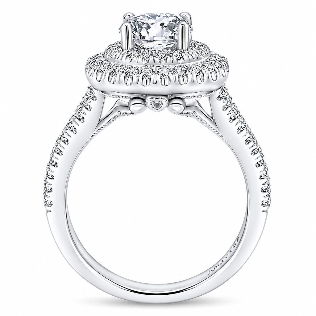 14k White Gold Round Double Halo