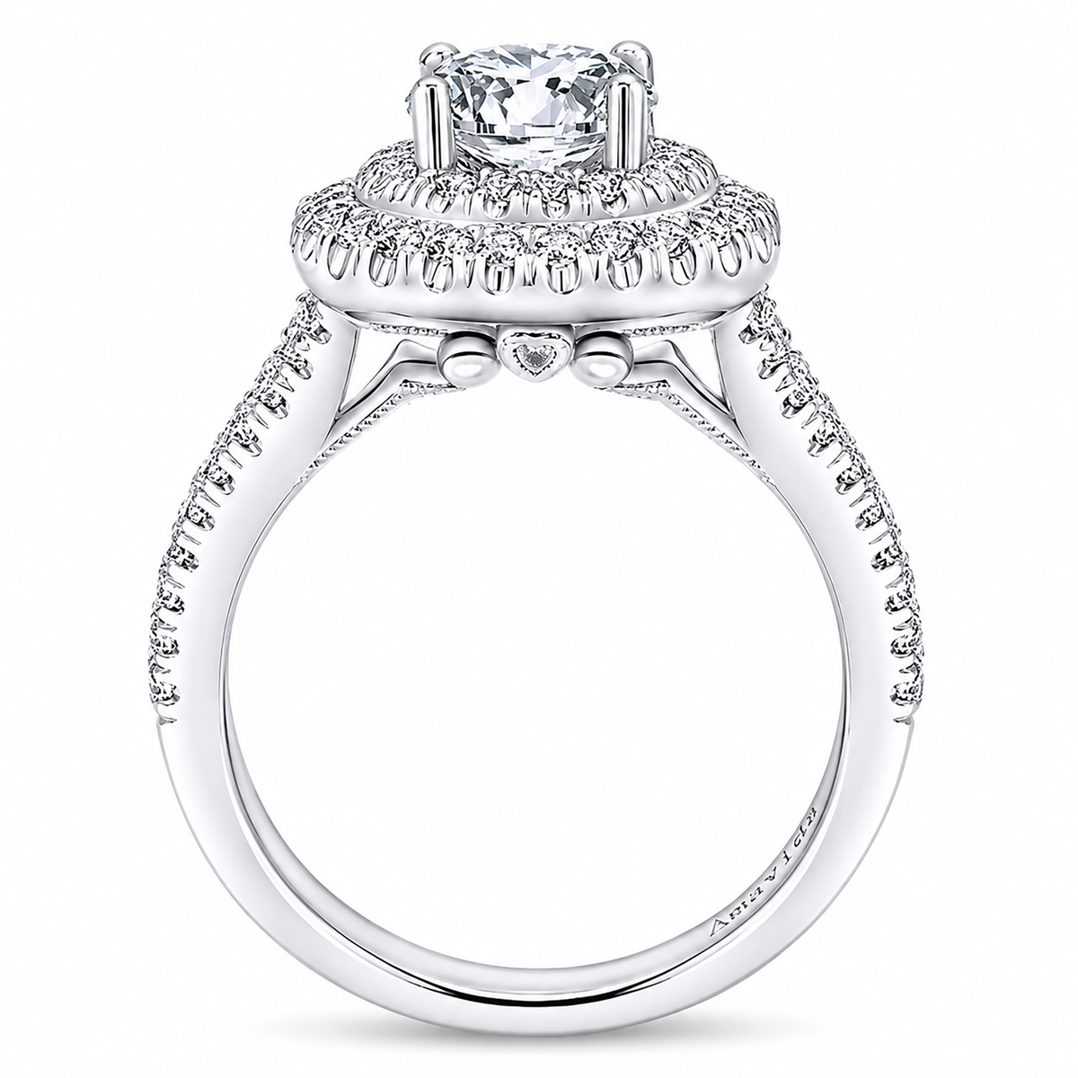 14k White Gold Round Double Halo