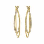 14k Yellow Gold Intricate Twisted Diamond Double Hoop