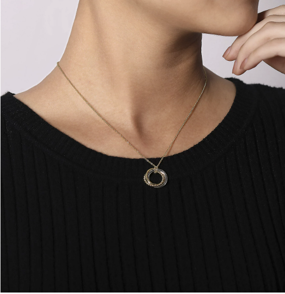 Gabriel &amp; Co 4K Yellow-White Gold Interlocking Circles Pendant Necklace with Diamond Pavé