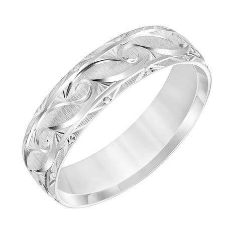 Goldman 14K White Gold 6mm Engraved Wedding Band in Raleigh