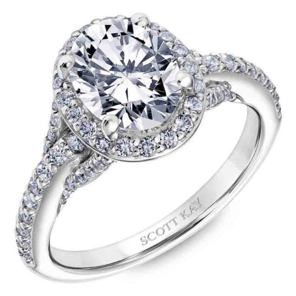 Scott Kay 14k White Gold Embrace Oval Halo Diamond Engagement Ring