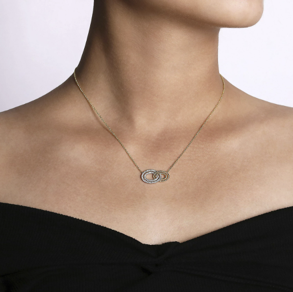 Gabriel & Co 14K Yellow-White Gold Interlocking Oval Link Diamond Pendant Necklace