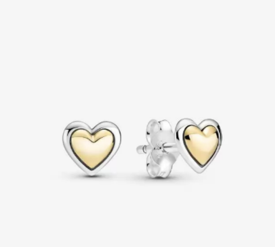 Pandora Domed Golden Heart Stud Earrings