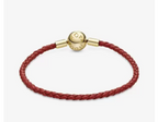 Pandora Moments Red Woven Leather Bracelet